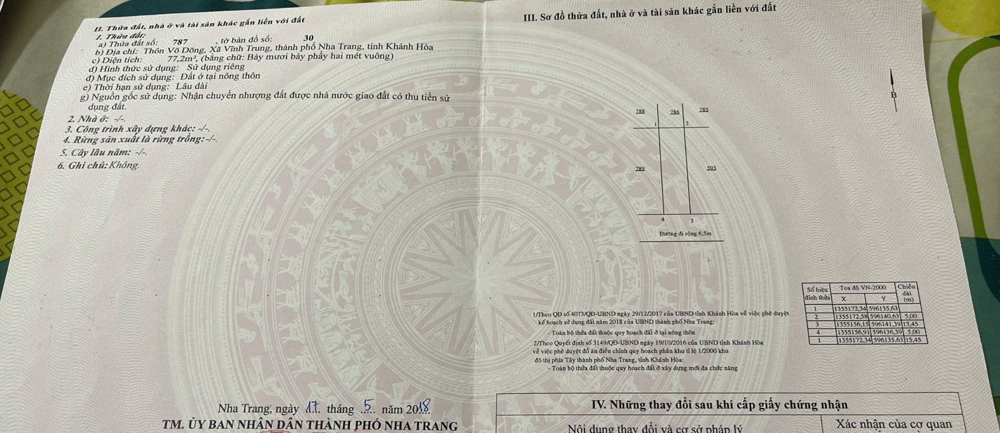 Bán đất thôn Võ Dõng, xã Vĩnh Trung, tp. Nha Trang