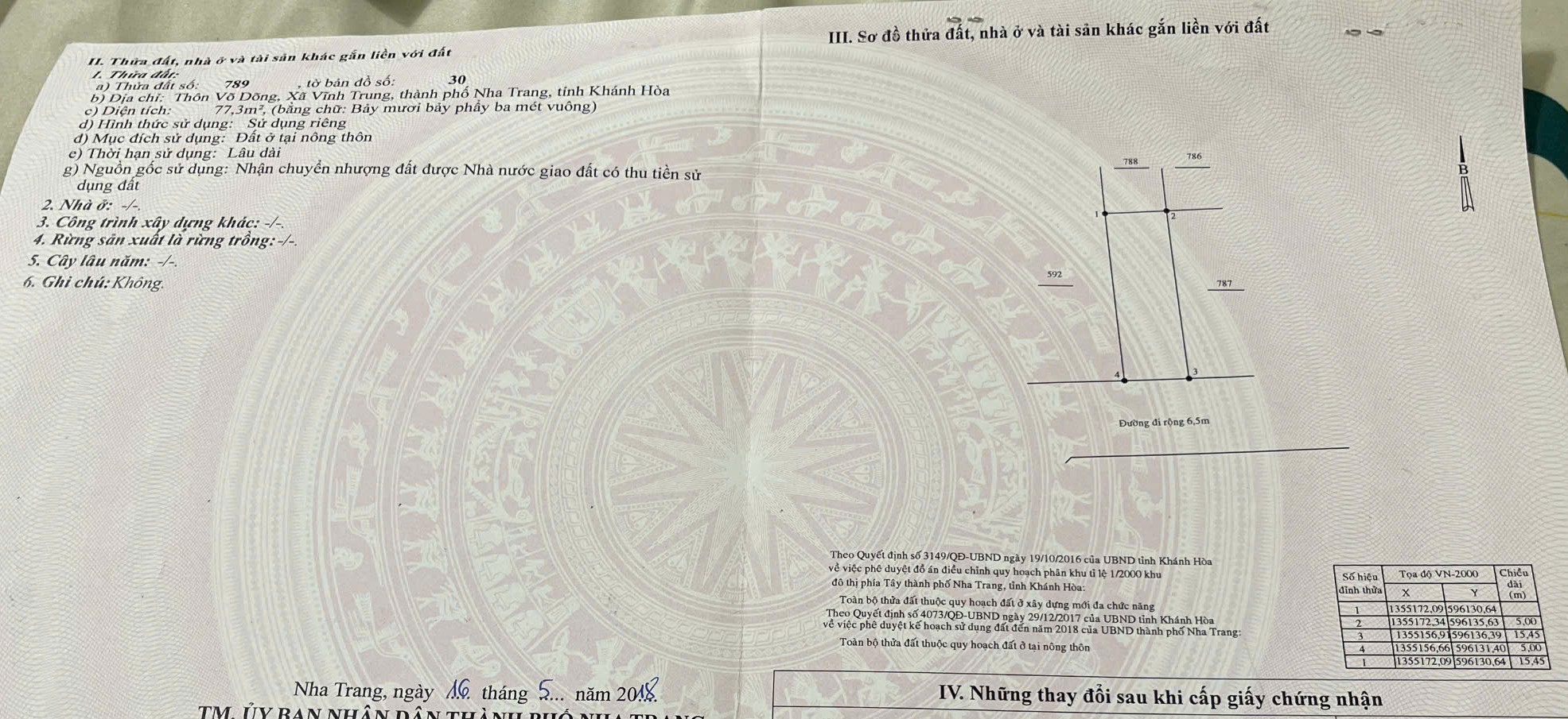 Bán đất thôn Võ Dõng, xã Vĩnh Trung, tp. Nha Trang